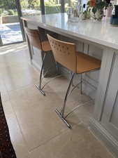 Designer Italian bar stools set of  4 with ply wood seats and chrome legs