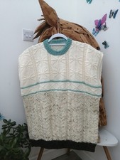 Vintage Wool Fair Isle Tank Top Sleeveless  Vest Hand Knit Up To 52 Bust 