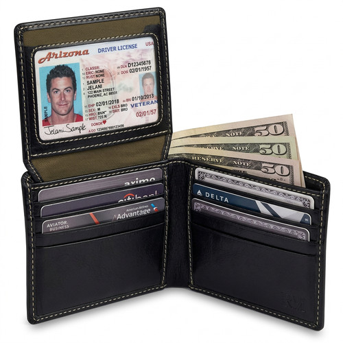 Men genuine leather bifold - leather,