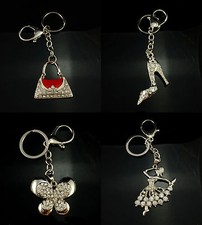 SILVER  HANDBAG/DANCING GIRL/SHOE/BUTTERFLY PHONE,HANDBAG KEYRING CRYSTAL CHARM