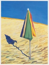 Beach Umbrella David Hockney print in 11 x 14 mount ready to frame SUPERB