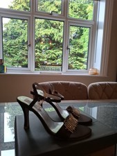 Brown SATIN EVENING/ Holiday  Wedding Summer Sandals With Diamonti Trim Buckle 6