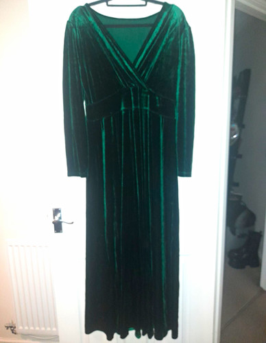 Green velvet neck long - velvet, v-neck