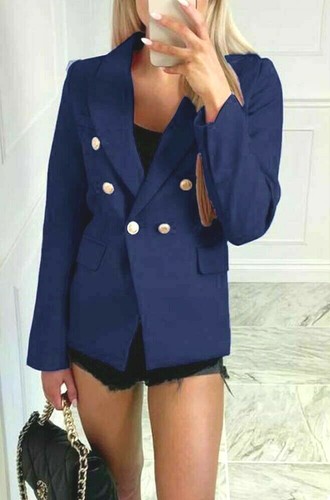 Women gold button blazer - gold,