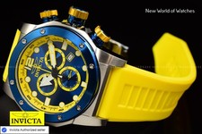 Invicta Men's SEA HUNTER 52mm Chronograph Dial SS Silicone BLUE/YELLOW Watch-NEW