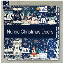 Nordic Christmas Deers - Craft Paper-12 Sheets - 6"x6" -160gsm - Scrapbooking