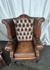 chesterfield Queen Ann  chair in Antique Saddle tan leather 