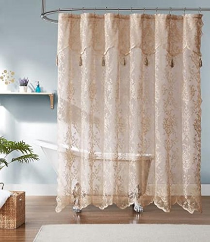Golden lace shower curtain - lace,