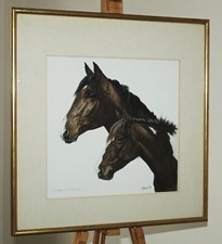TERRY LOGAN (b.1939) Framed Watercolour Painting Thoroughbred Horse Mare & Foal