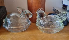 Mosser Bunny And Hen Glass Candy Box Dish Hen On Nest Vintage Pressed Glass