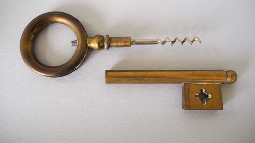 Vintage brass key corkscrew - key,