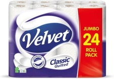 Velvet Classic Quilted Toilet Tissue Jumbo Bulk Pack 24 Rolls - 3-ply - White