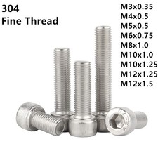 Fine Thread M3 - M12 304 Stainless Steel Hex Socket Bolts Cap Head Screws