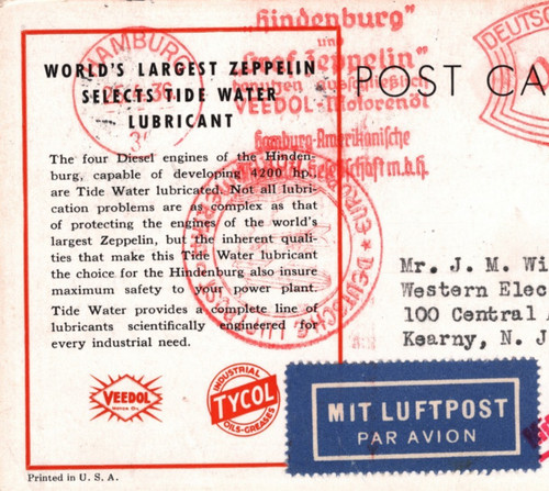 Zeppelin hindenburg 1936 card - 1936,