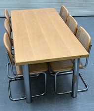 Vintage Cesca Style Chrome & Cane  Chairs x 6 & dining/kitchen table 1980's