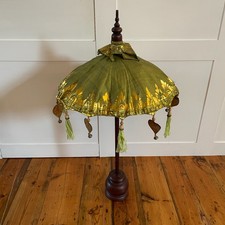 Balinese Green Gold Parasol Umbrella Decorative Tassel Temple Shade Stand