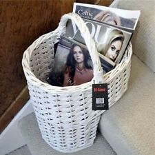 White Oval Wicker Stair Step Storage Basket With Carry Handle Tidy Organiser