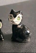 Philip Laureston Cat Figurine Black White Green Eyes Vtg Pottery Mini Kitten 2"