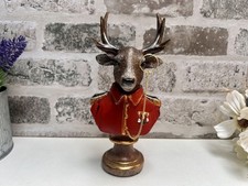 19cm Red Gentleman Suited Stag Deer Bust Ornament Figurine Regal Statue
