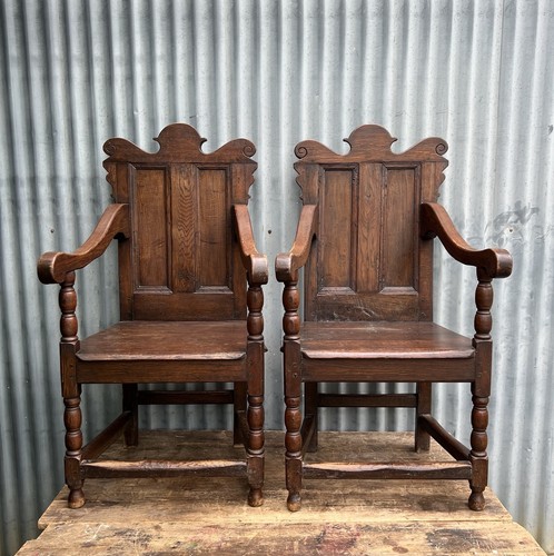 Pair antique oak wainscot - of,