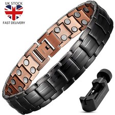 MENS MAGNETIC HEALTH BRACELET CARPAL TUNNEL BANGLE SILVER ARTHRITIS PAIN RELIEF