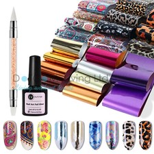 Nail Foils Nail Art Transfer Foil Glue Wraps Mixed Decal Stickers 50PCS Kit Set