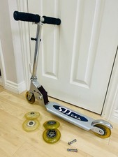 SJJ Metal Folding Scooter - Grey, Sturdy with 4 Spare Wheels (2 Light Up!)