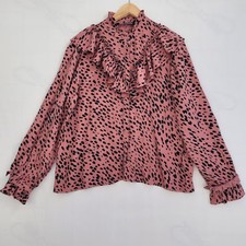 Zara Button-Up Shirt Women Size XL Pink Long Sleeve Ladies Smart Top