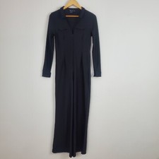 Asos Design Women's Jumpsuit 8 Black Ribbed 70's Retro Zip Front Bodysuit