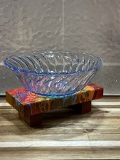 Bagley Carnival Swirl Blue Glass Bowl 21.5cm Beautiful Glows Green Under 365uv