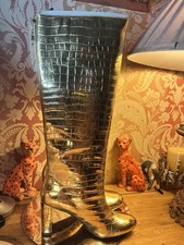 Zara New Woman Metallic Gold Croc Effect High Heel Boots Size UK 7 EUR 40