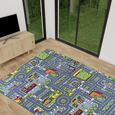 Kids Play Mat, Car Rug with Road Design, Large Toy Car Mat for Floor, Non-Slip C