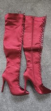 Thigh High Stilleto Burgundy Satin Size 3 Brand New Never Worn