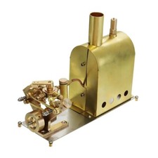 Mini Brass Steam Engine Model w/ Boiler | Live Steam Toy Set | Solid Fuel | 90ml