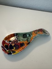 Anthropologie Amaryllis Floral Ceramic Spoon Rest Holder 8.75" Retired