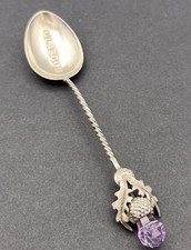 Antique 1904 Glasgow Scottish Sterling Silver Thistle Spoon Amethyst Finial