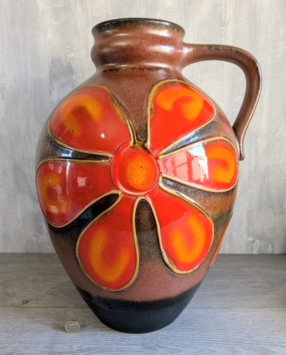 Mid century glazed vase fat - vase,