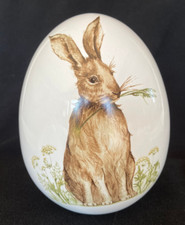 Large 6" Ceramic Egg with Gorgeous Hare Decoration.  Easter Decoration
