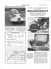 1954 MESSERSCHMITT 174cc 3-Wheeled Bubblecar Original Magazine Report Cutting