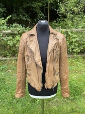 All Saints Women’s Camel Tan HARDY Italian Leather Biker Jacket UK10 RRP£498