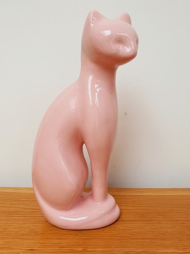 Vintage pink ceramic cat - vintage,