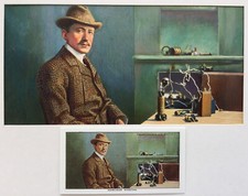 Original Painting for Cigarette Card: Guglielmo Marconi, Italy Inventor of Radio