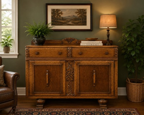 Antique oak sideboard server - antique,