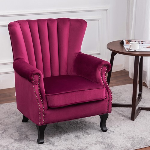 Burgundy upholstered wing - wing, back