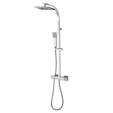 Shower Mixer Bathroom Thermostatic Chrome Twin Square Head Riser Rail Modern