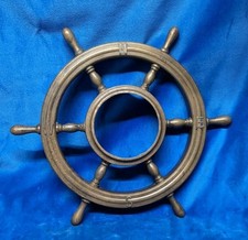 Antique Maritime Marine Solid Brass Ships Wheel Clock/Barometer Frame 10" 1.3kg 