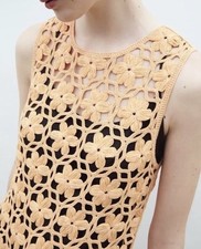 Zara Orange Crochet Knit Floral Dress Cover Up Open Knit Net M Midi Beach