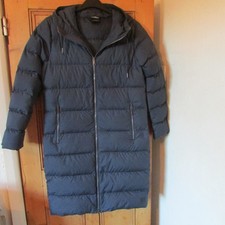 Jack Wolfskin long navy ladies quilted winter coat, hooded size s 8/10 fab cond