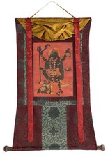 KALI MAHAKALI GODDESS HAND-PAINTED THANGKA WITH SILK BROCADE HINDU BUDDHIST ART