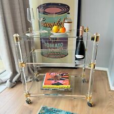 1970s Lucite And Brass Bar Cart Drinks Trolley Hollywood Regency Glam